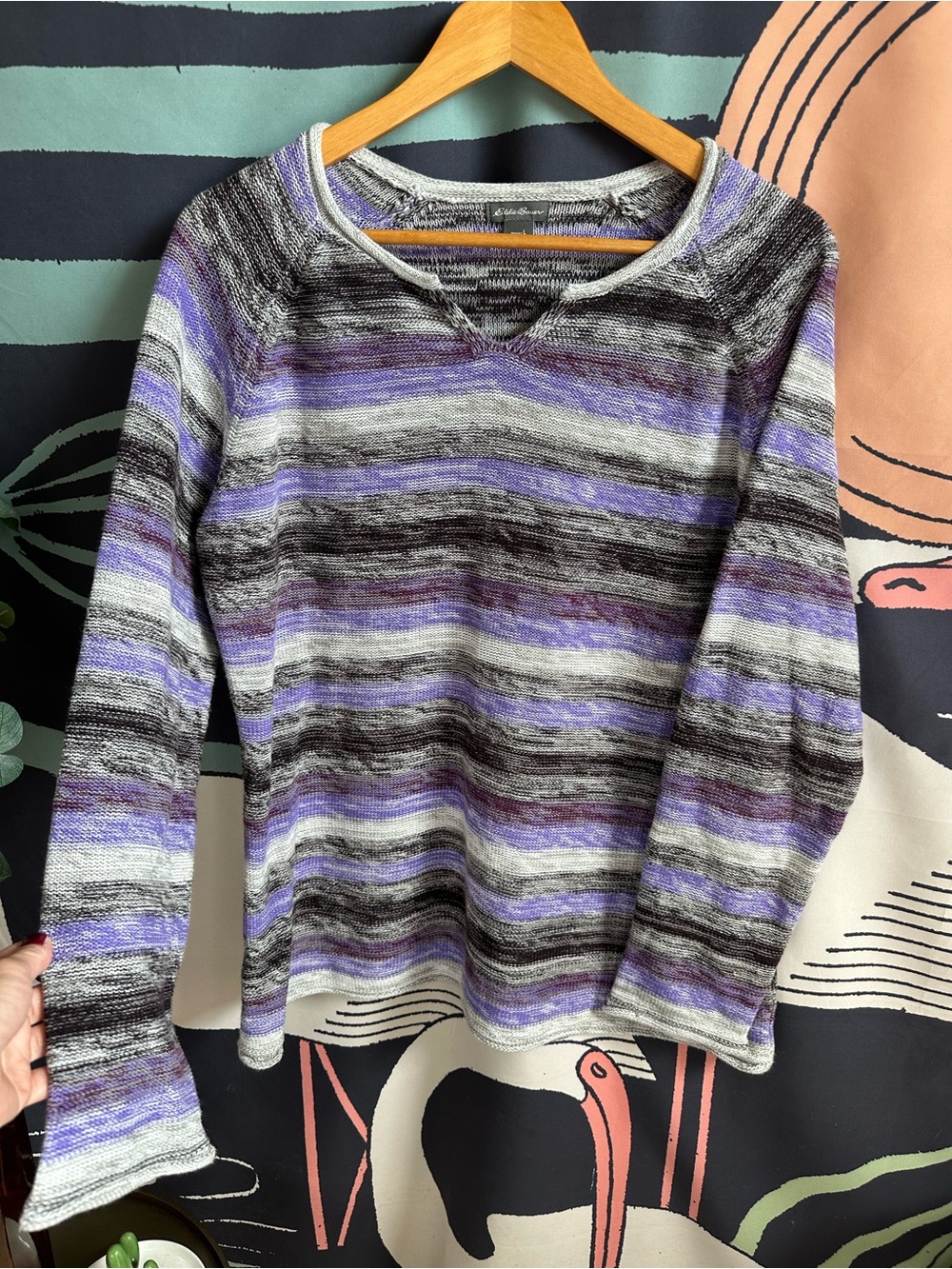 Eddie Bauer Lavender Striped Lightweight Knit Top - by Eddie Bauer size large